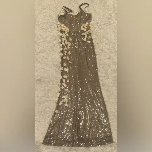 Dress the Population NEW Giovanna Sequined 3d Flower Gown Dark pearl Sz XS