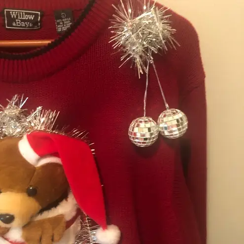 VTG Ugliest Christmas Sweater EVER Hand Crafted Stocking Balls Bow Snowman Red L Size L