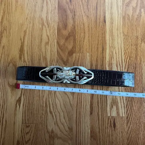 Connie Bates Farenheit Brown Leather Belt Semi Precious Stones 28"