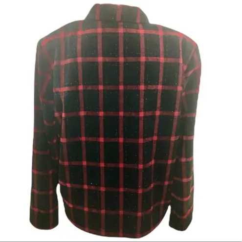 Christopher & Banks Vintage 90’s  Black Red Plaid Glitter Blazer Jacket Size M