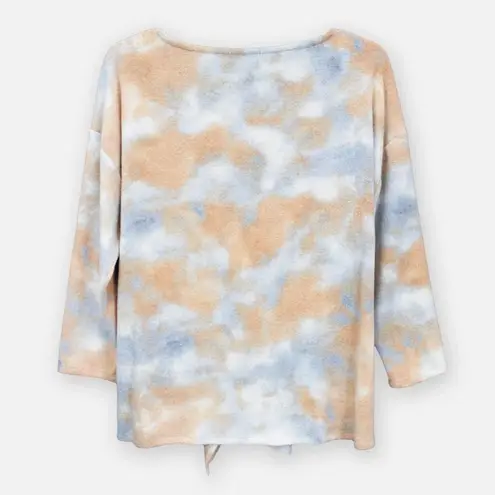 W5 Blue/Orange/White Cozy Knit Tie Dye Front Tie Top Size Small