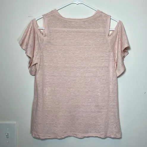 Rebecca Taylor Cold Shoulder Flutter Sleeve Linen Top Light Pink Sz Medium