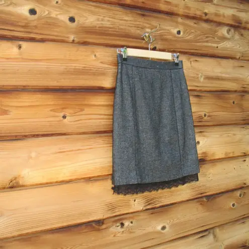 Rebecca Taylor Gray Tweed Linen Wool Pencil Skirt