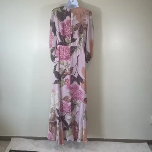 Maison Tara Floral Maxi Dress Sz 4 Pink Orange Chiffon Ruffle Wrap Style