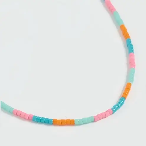 Gorjana Miami Gigi Glass Beaded Stripe Necklace 18K Gold Plated Orange Aqua Pink