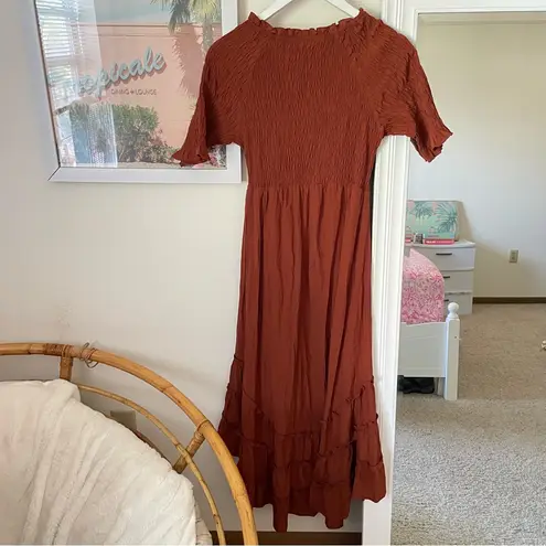 Polagram Smocked Crossover Wrap Chest Midi Dress in Brown Size Small
