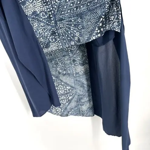 BCBG Maxazria Parisian blue dress textured denim print Asymetrical small urika