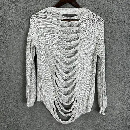 Harper Lane Sweater Womens Small Gray Pullover Distressed Cutout Back Grunge