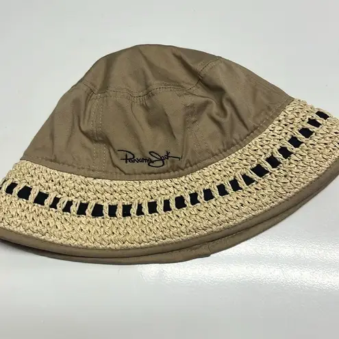 Panama Jack  Tan and Cream Protective Bucket Hat with Raffia Ribbon Rim OSFM