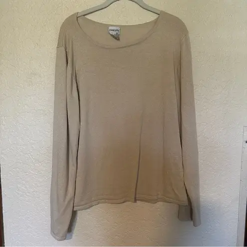 Chico's Light Beige Gold Metallic XL Long Sleeve Shimmer Sweater 3