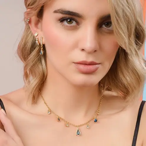 Nice & Bella Gold and Blue Necklace and Earrings bundle Elegant Jewelry.