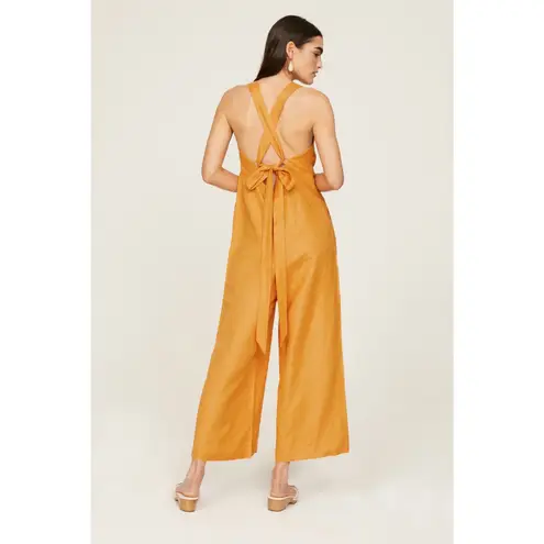PETER SOM Marigold Yellow Linen Blend Square Neck Cross Back Jumpsuit Size 0