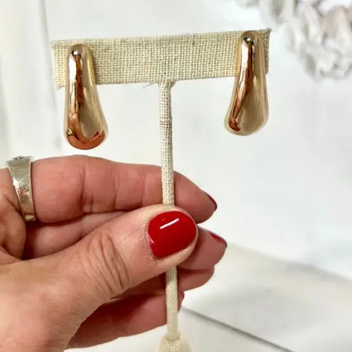 Gold Plated Long Water Drop Statement Stud Earrings Gold with Round Secure Back