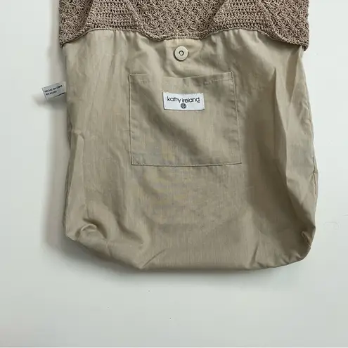 Kathy Ireland Vintage Purse Crocheted Sack Bag Tote Boho Neutral Taupe Y2K