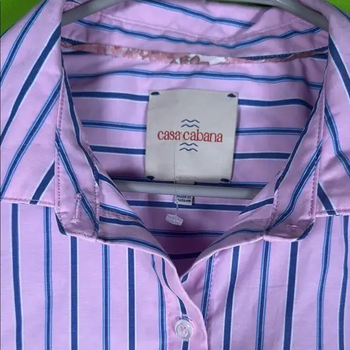 Elegant Pink and Blue Striped Midi blouse Size M