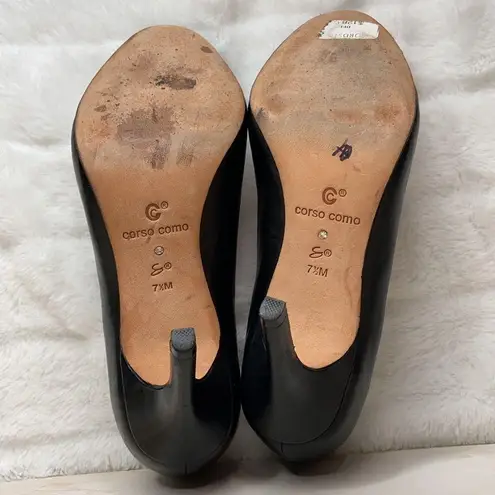 Corso Como Women’s Black Slip On Round Toe Leather High Heels Size 7.5M
