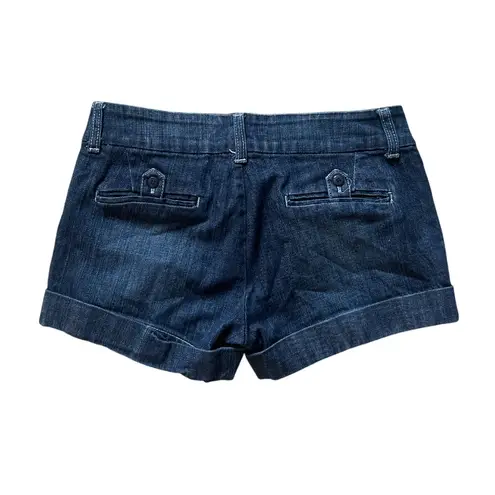 Body Central Y2K Low Rise Mini Shorts Sz 5 Dark Wash Denim Cuffed Pockets