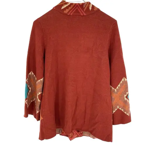 Coldwater Creek Aztec Pattern Sweater Womens Size XS Rust Turquoise