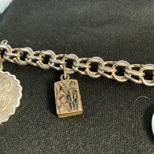 Vintage Sterling Charm Bracelet with 7 Dangle Charms 7” Silver