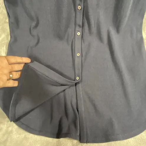 Untuckit Navy Blue Dress Midi Stretch Size 10 Ruched Button Front Fitted Soft