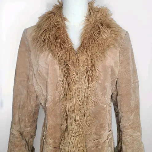 Mixit Vintage Y2K Tan Suede Penny Lane Coat Hippie Retro Boho Size Petite Large - Image 2