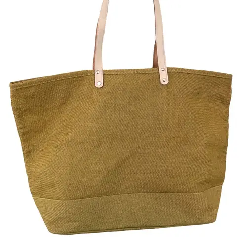 Ballard Jute Tote Bag Leather Handles and Fleur