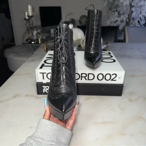 Saint Laurent Black Janis Oxford Nappa Leather Stiletto Lace Up Ankle Boots