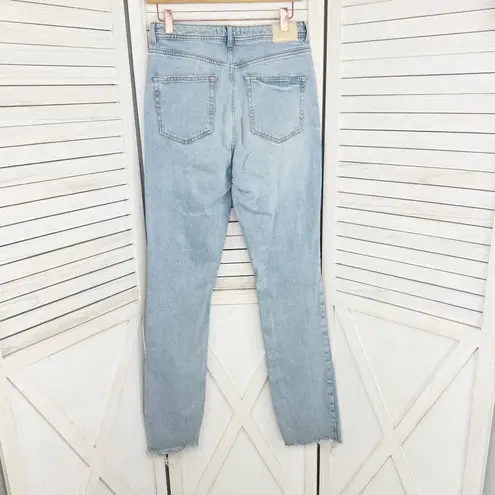 ZARA  Distressed Split Leg High Rise Straight Leg Jeans Light Blue Size 6 Raw Hem