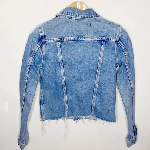 Lovers + Friends  Denim Brandon cropped raw edge hem denim jacket Imogene size XS