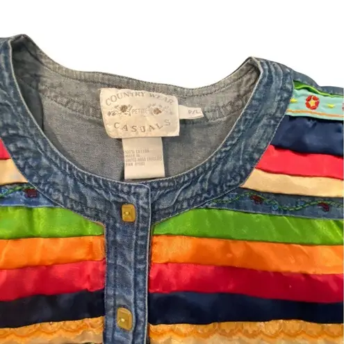 Vintage 90s Country Casuals Embroidered Love Dove Ribbon Denim /jean Maxi Dress Blue Size undefined