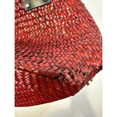 ALLSAINTS Women's Red Straw No Closure Open Zipper Pockets Mosley Straw Tote Bag