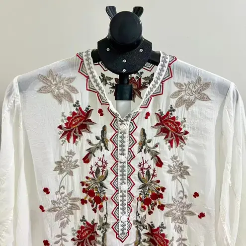 Johnny Was NWOT  Embroidered Floral Bohemia Long SHIRT Tunic Blouse Sz S