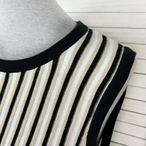 New York & Co Striped Ribbed Knit Sleeveless Sweater Tank Top Tan Black Large
