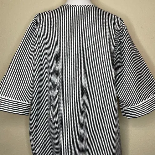 Casual Nights 3X Plus Size Black White Seersucker Zipper Maxi House Dress Robe