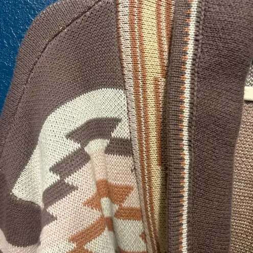 Lovestitch Women’s Long Sleeve Aztec Print Brown & Tan Cardigan Sweater Sz Small