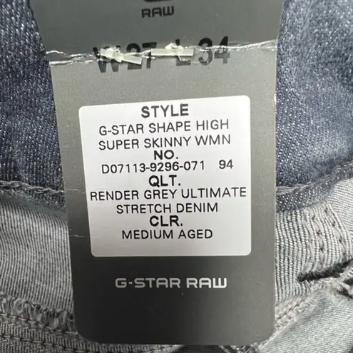 G-Star Raw Shape High Rise Super Skinny Women’s Grey Denim Jeans Size 27 NWT