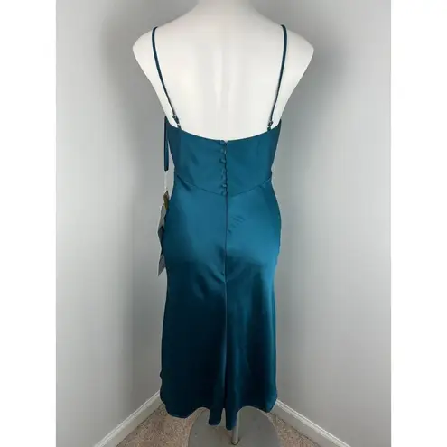 Mori Lee Madeline Gardner Teal Silky Satin Bridesmaid Formal Dress 6 Style 21721
