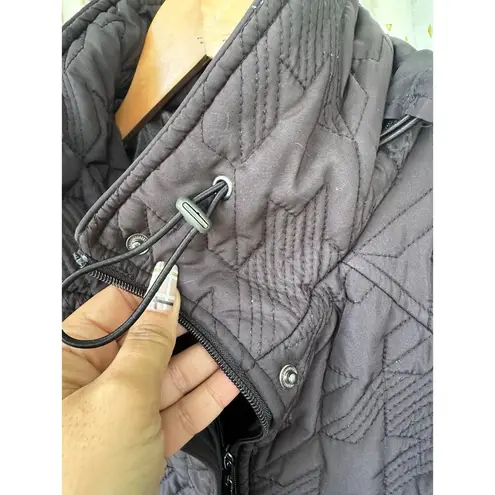 Weathercast Women's Quilted Hideaway Hoodie Zipper & Button Up Parka Jacket XL Black