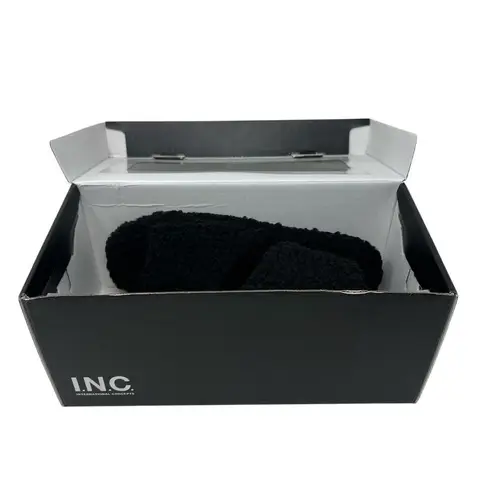 INC Dinnaa Black Sherpa Slide Slippers 6M