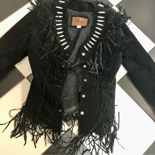 Echo Mountain Vintage 80s by Arturo Suede Western Black Jacket Fringe Beads sz S