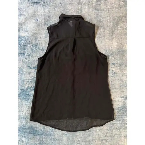 Ambiance Apparel Black Sheer Sleeveless Button Down Blouse Small Black