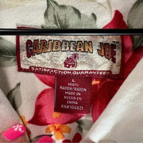 Caribbean Joe Women's  Hawaiian Short Sleeve Button Down Shirt Hibiscus Floral L