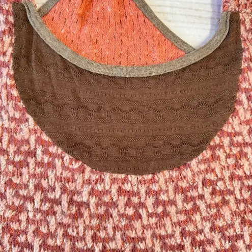 Brown & Pink Mixed Knit Racer Back Tank Top Funky People Boho Cottagecore XL