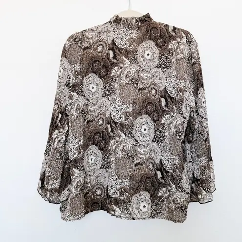Larry Levine Womens Blouse Size PXL Ruffle Neck Boho Paisley Whimsigoth Fairy Grunge Retro