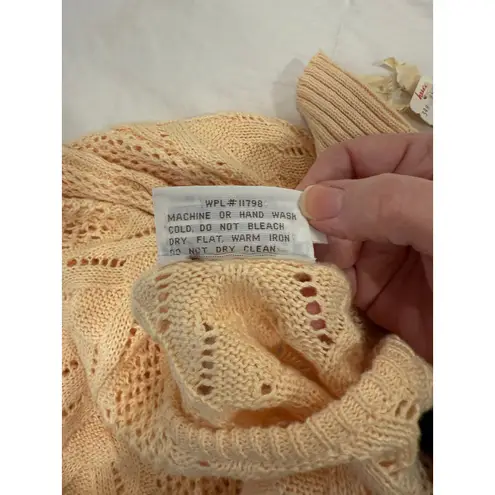 Personal Sweater Womens XL Beige Floral Ramie Open Knit Boat Neck Drop Shoulder