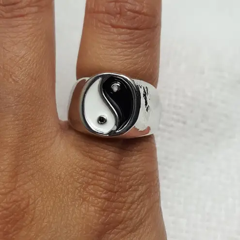 Silver Tai Chi Yin Yang Punk Biker Ring Size 10
