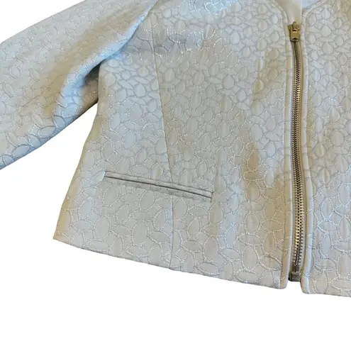 Club Monaco Cream Silver Metallic Blazer Jacket Cropped Oversized Size Large