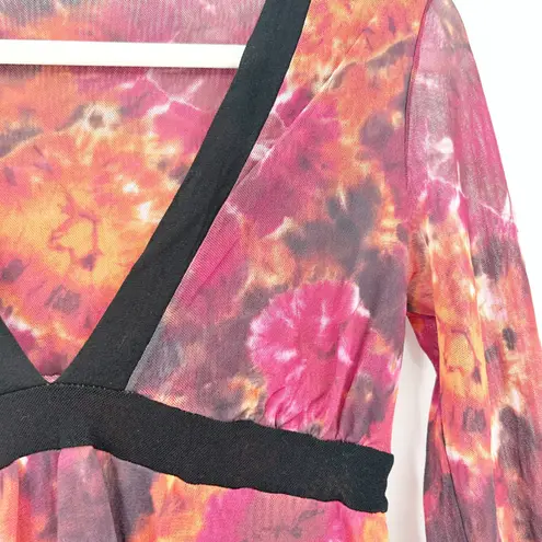 Sweet Pea Womens Y2K Fairycore Tie Dye Floral Sheer Mesh Festival Babydoll Top S