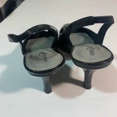 East 5th NWT Sicily black slip on peep toe leather heels