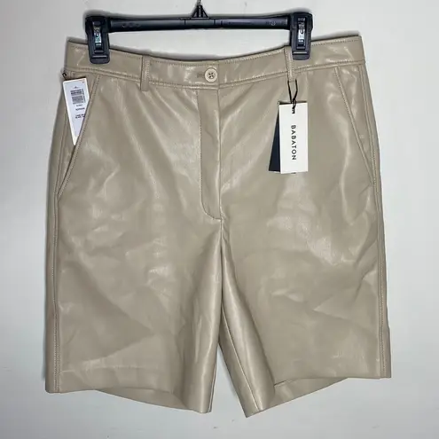 Babaton Aritzia Adrian faux leather high waisted shorts in sand white size 12